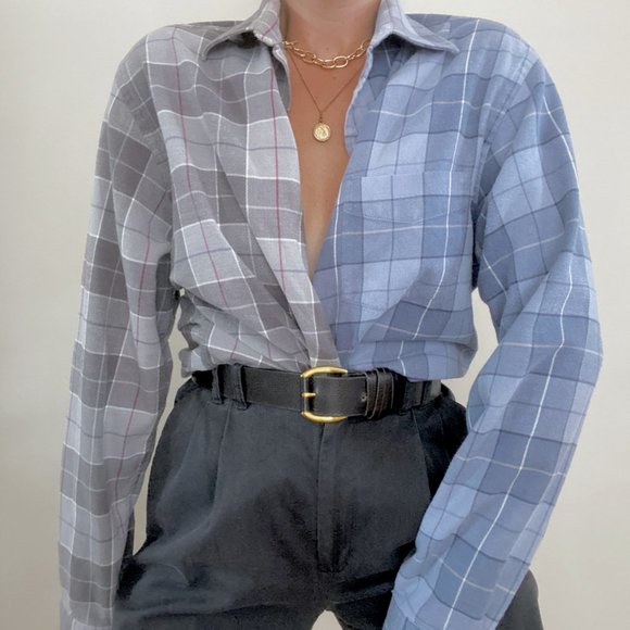 Reworked Franken Flannel in Grey & Blue - Picture 3 of 10